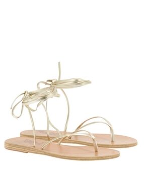 Ancient Greek Celia Leather Lace Up Flat Sandals In Gold Size 37